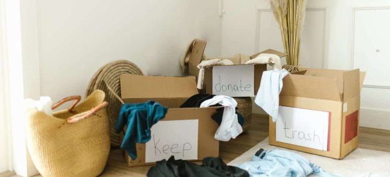 boxes with items in a room