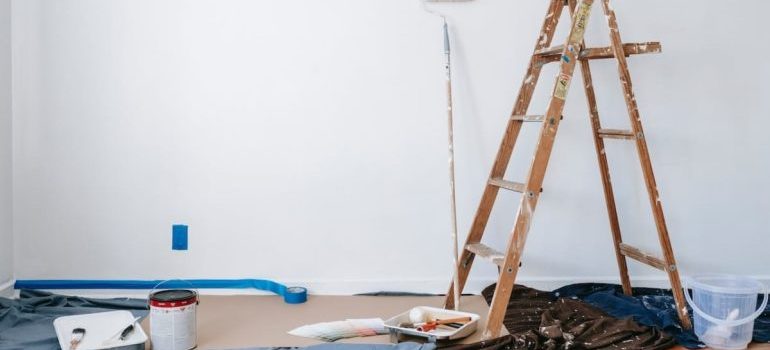 ladder and painting equipment