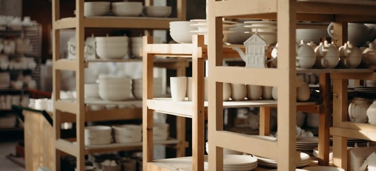 shelves with fine art pieces in a fine art storage
