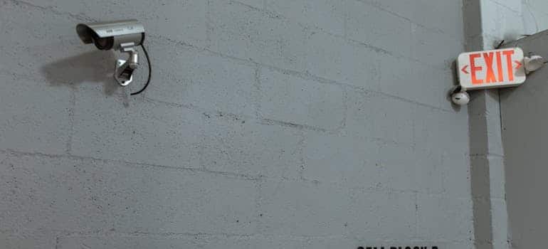 a surveillance camera and an exit sign