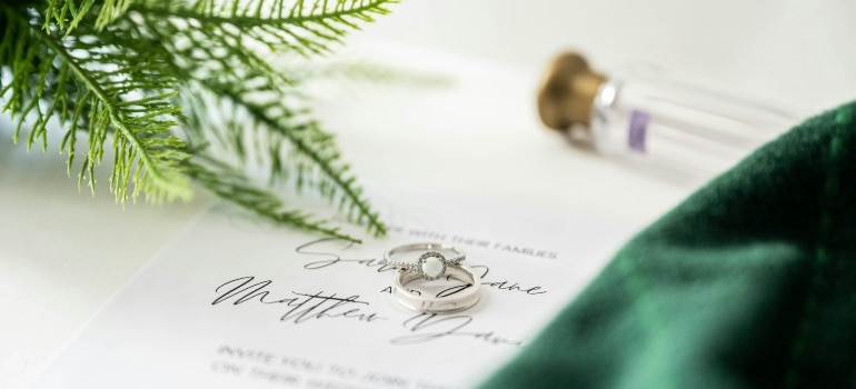 wedding rings on a paper